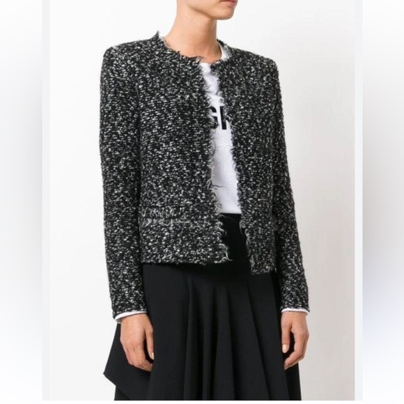 On Trend IRO Cof Black and White Open Front Tweed Jacket- Size 38 - Picture 2 of 11